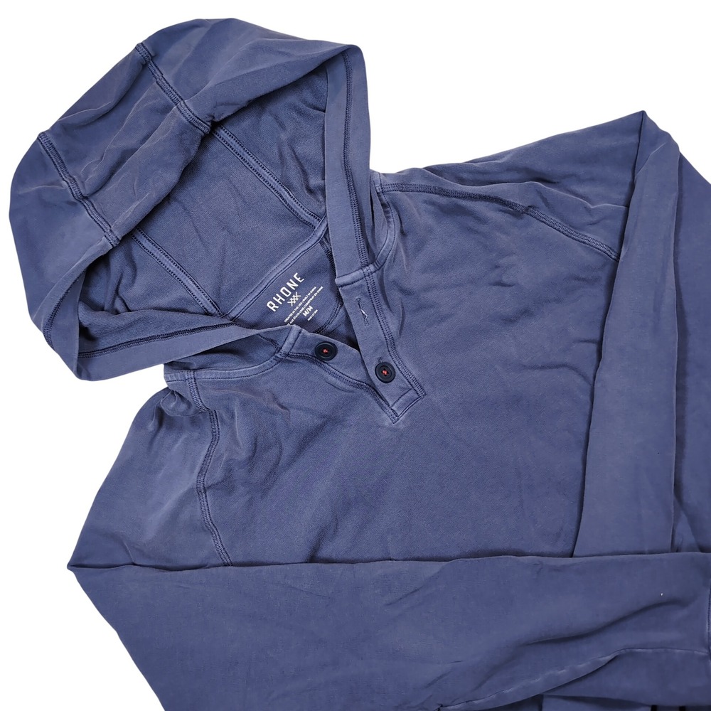 Rhone Henley Hoodie Mens Medium Blue Long Sleeve Kangaroo Pocket Bolinas Hoody